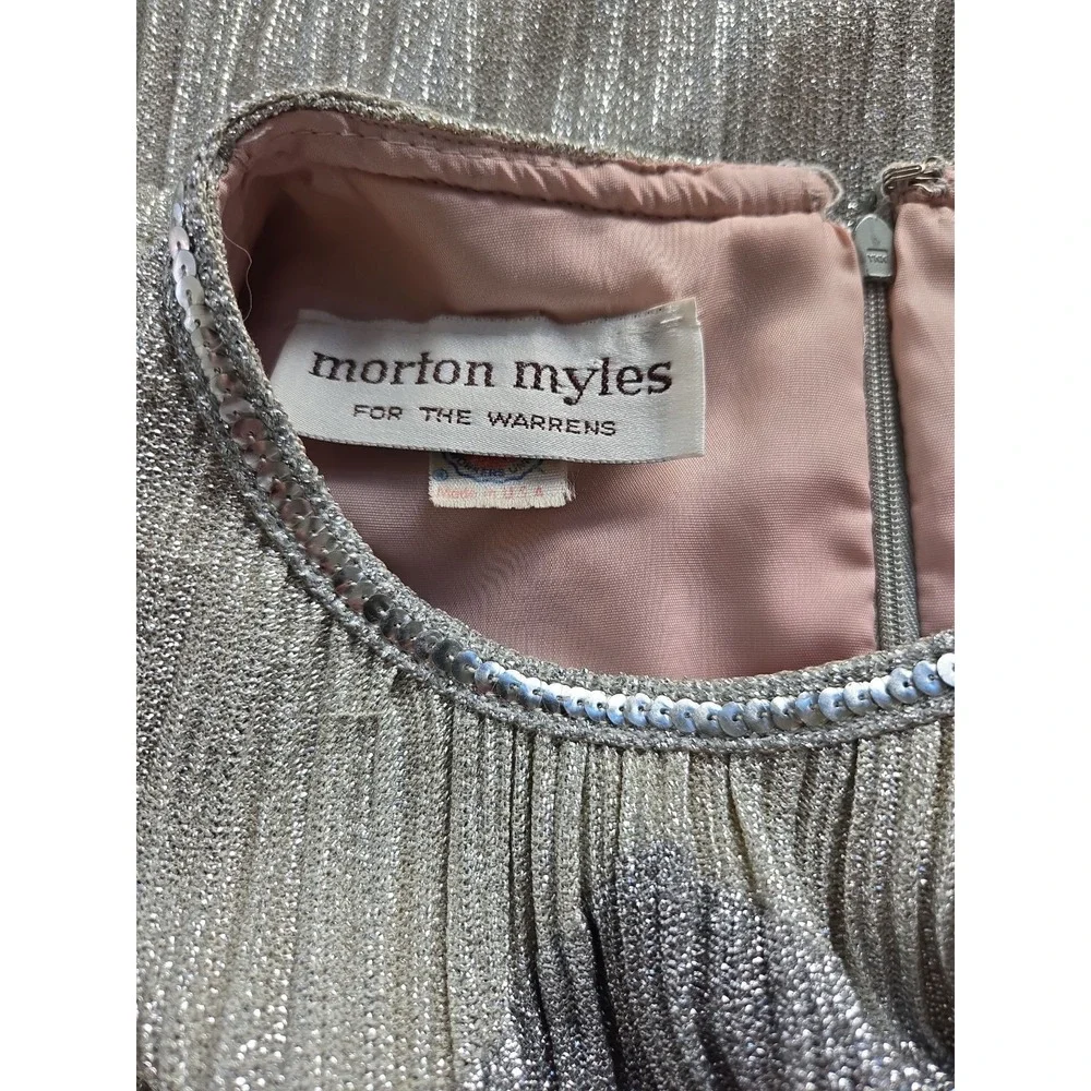 80s Vintage Morton Myles‎ For The Warrens Sz 10 Silver Lame Dress USA EUC - Picture 14 of 16